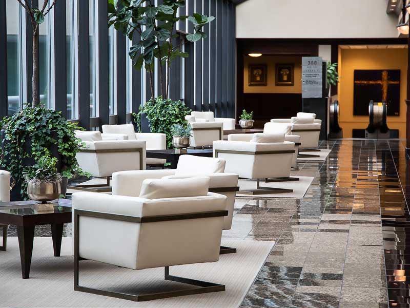 Interior of hotel lounge to illustrate investing in hotels